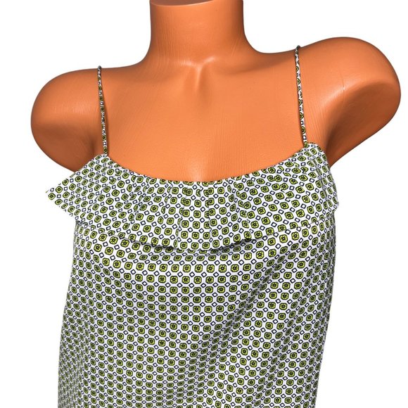J.CREW Tank Top Ruffle Blouse Womens White Green Printed Sleeveless Size 4 - Picture 8 of 9